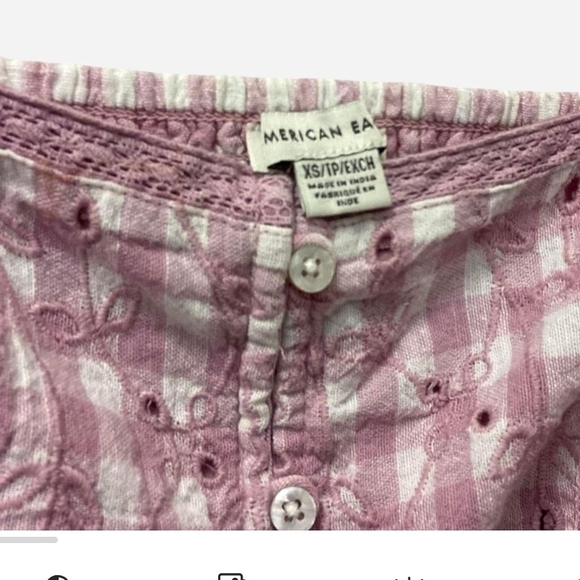 Pre-owned American Eagle Outfitters Pink Eyelet Crop Top - Picture 3 of 4